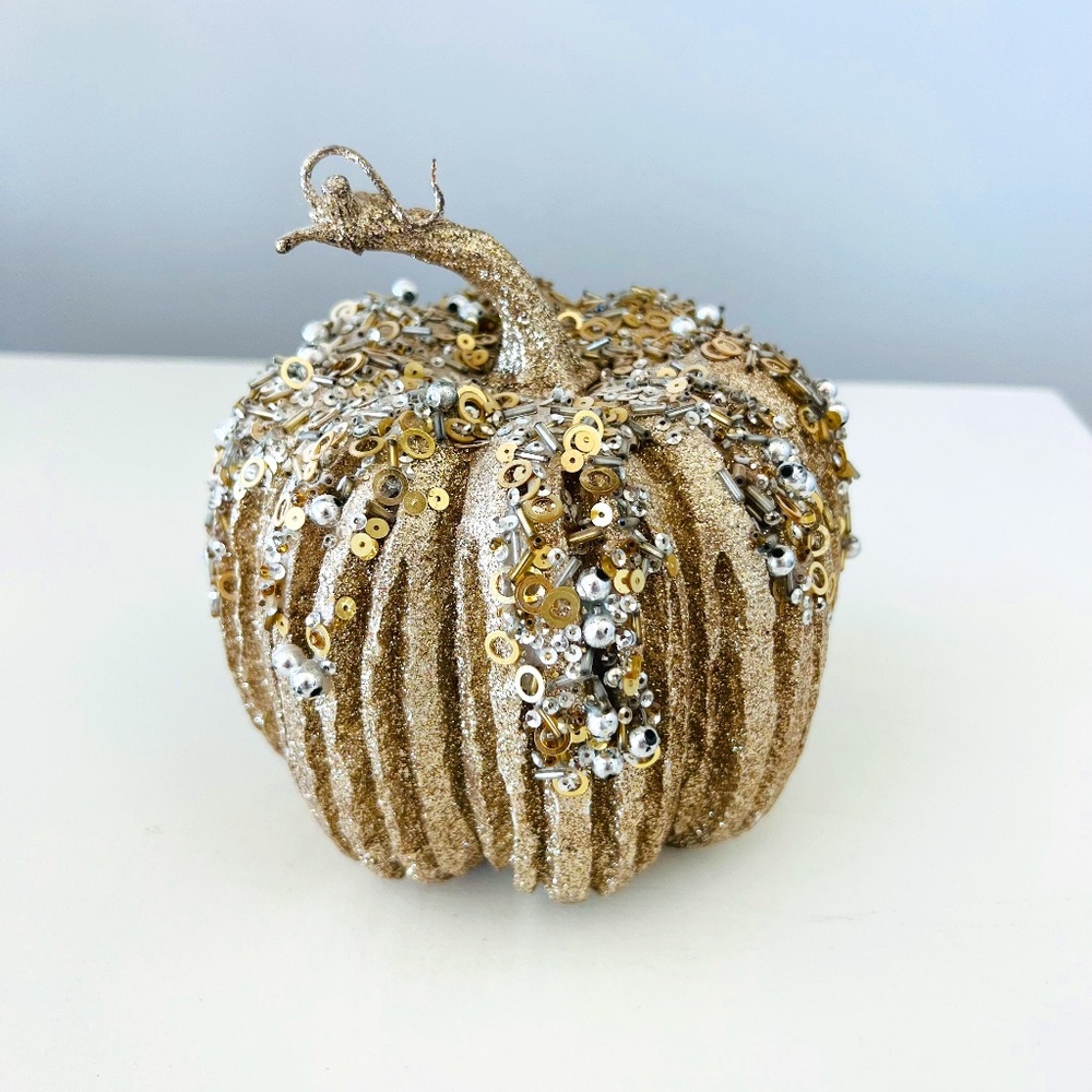 Farmhouse Gold Glitter Sequin and Pearl Foam Harvest Pumpkin